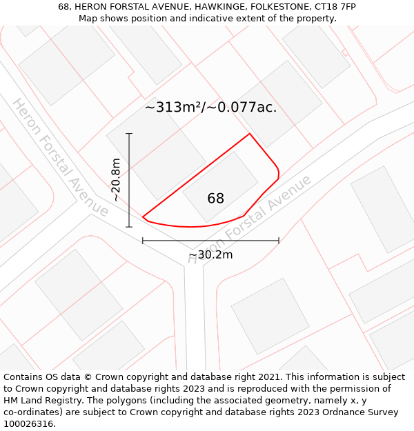 68, HERON FORSTAL AVENUE, HAWKINGE, FOLKESTONE, CT18 7FP: Plot and title map