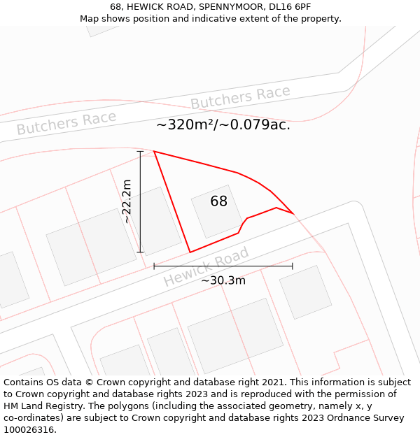 68, HEWICK ROAD, SPENNYMOOR, DL16 6PF: Plot and title map