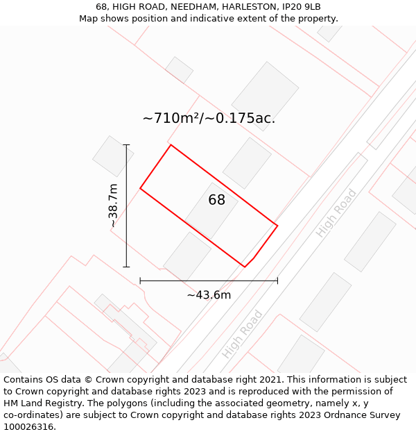 68, HIGH ROAD, NEEDHAM, HARLESTON, IP20 9LB: Plot and title map