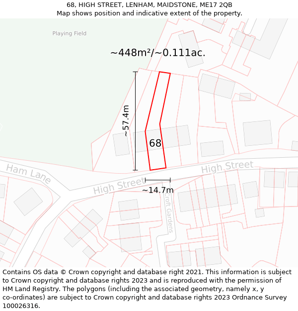 68, HIGH STREET, LENHAM, MAIDSTONE, ME17 2QB: Plot and title map