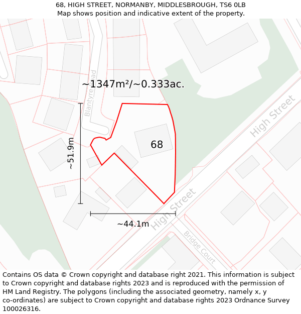 68, HIGH STREET, NORMANBY, MIDDLESBROUGH, TS6 0LB: Plot and title map
