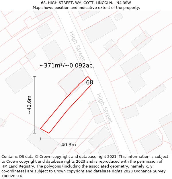 68, HIGH STREET, WALCOTT, LINCOLN, LN4 3SW: Plot and title map