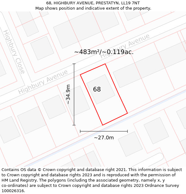 68, HIGHBURY AVENUE, PRESTATYN, LL19 7NT: Plot and title map