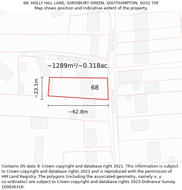 68, HOLLY HILL LANE, SARISBURY GREEN, SOUTHAMPTON, SO31 7AF: Plot and title map