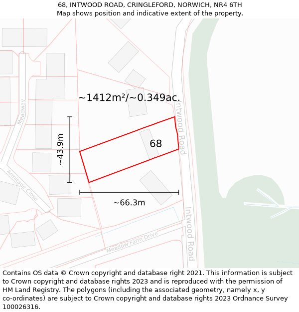 68, INTWOOD ROAD, CRINGLEFORD, NORWICH, NR4 6TH: Plot and title map