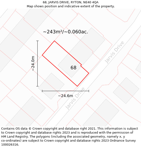 68, JARVIS DRIVE, RYTON, NE40 4QA: Plot and title map