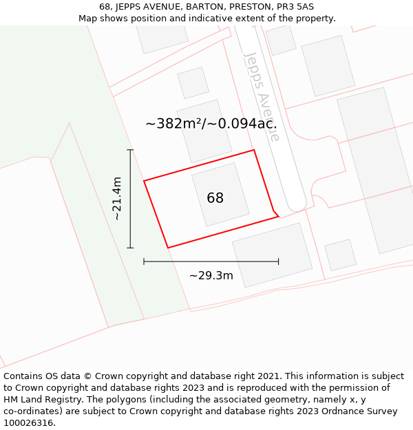 68, JEPPS AVENUE, BARTON, PRESTON, PR3 5AS: Plot and title map