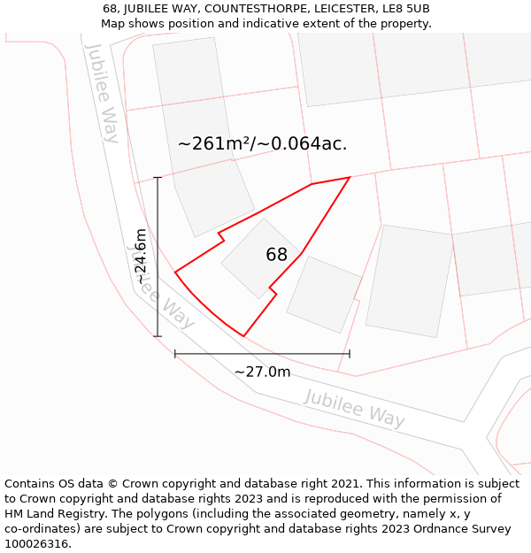 68, JUBILEE WAY, COUNTESTHORPE, LEICESTER, LE8 5UB: Plot and title map