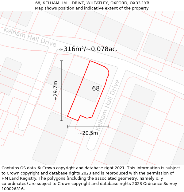 68, KELHAM HALL DRIVE, WHEATLEY, OXFORD, OX33 1YB: Plot and title map