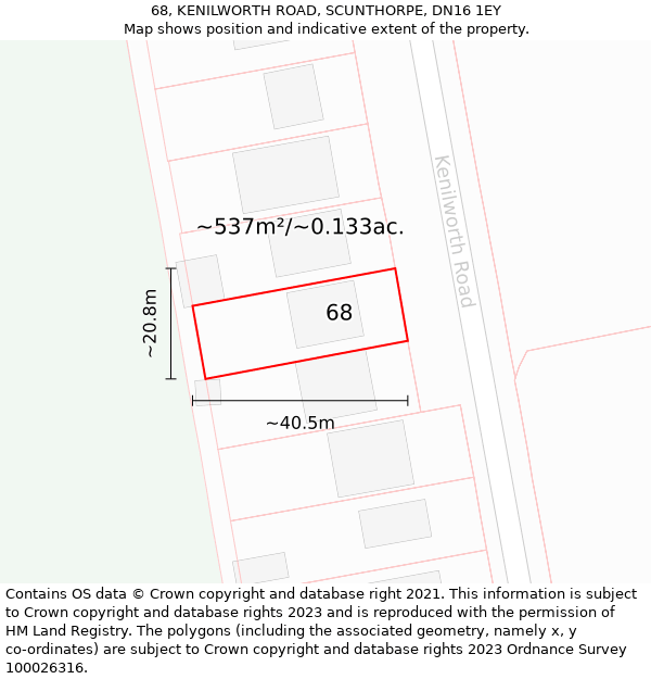 68, KENILWORTH ROAD, SCUNTHORPE, DN16 1EY: Plot and title map