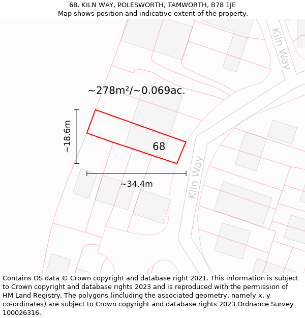 68, KILN WAY, POLESWORTH, TAMWORTH, B78 1JE: Plot and title map