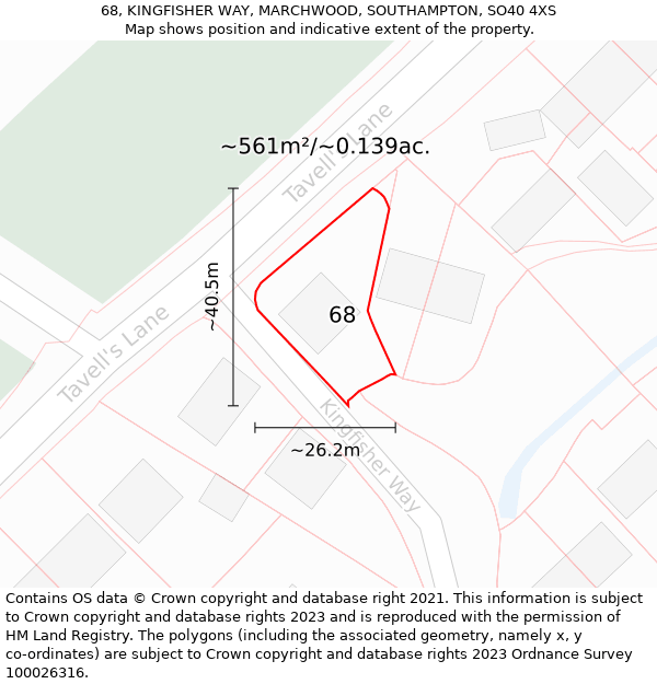 68, KINGFISHER WAY, MARCHWOOD, SOUTHAMPTON, SO40 4XS: Plot and title map