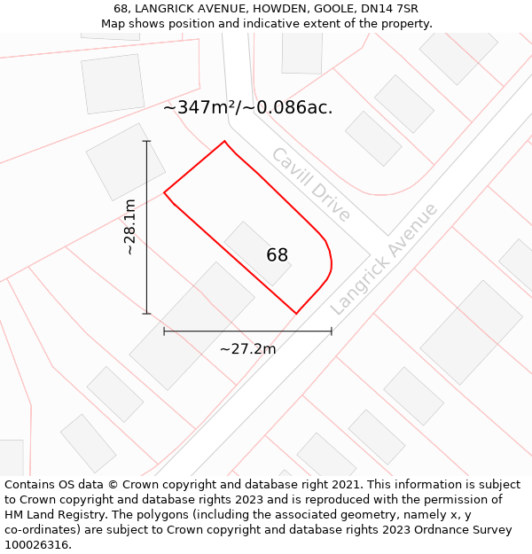 68, LANGRICK AVENUE, HOWDEN, GOOLE, DN14 7SR: Plot and title map