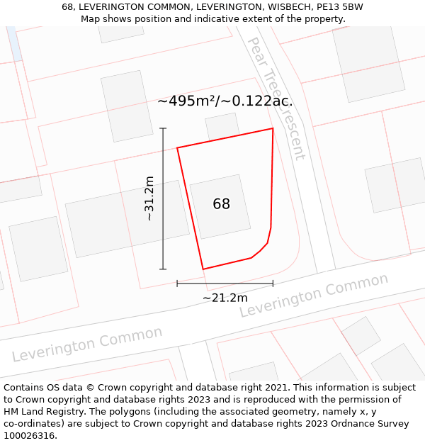 68, LEVERINGTON COMMON, LEVERINGTON, WISBECH, PE13 5BW: Plot and title map