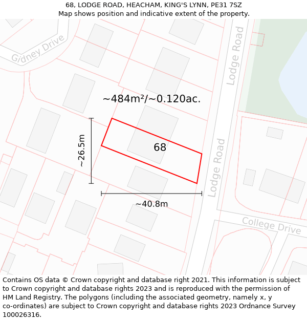 68, LODGE ROAD, HEACHAM, KING'S LYNN, PE31 7SZ: Plot and title map