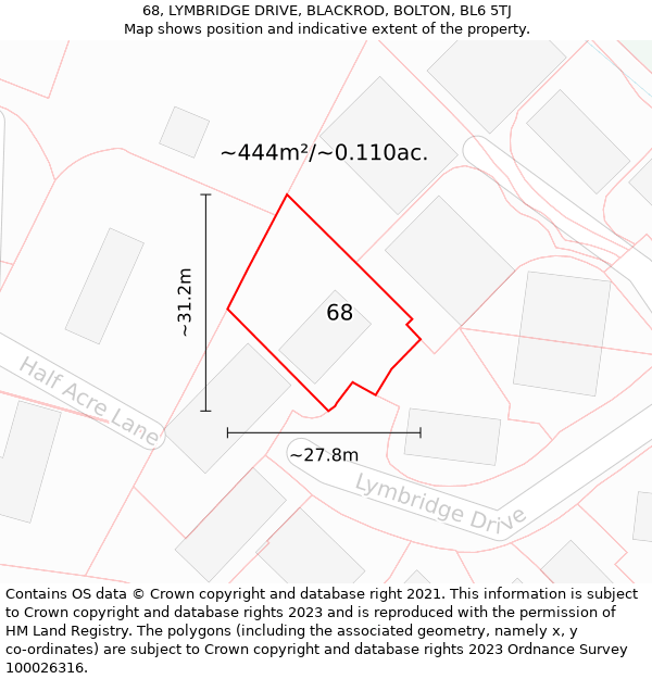 68, LYMBRIDGE DRIVE, BLACKROD, BOLTON, BL6 5TJ: Plot and title map