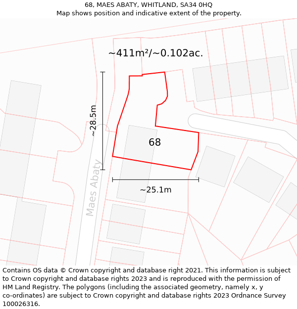 68, MAES ABATY, WHITLAND, SA34 0HQ: Plot and title map