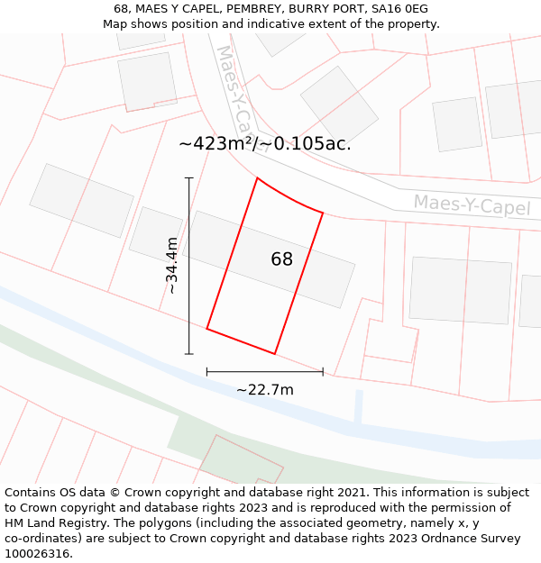 68, MAES Y CAPEL, PEMBREY, BURRY PORT, SA16 0EG: Plot and title map