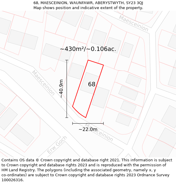 68, MAESCEINION, WAUNFAWR, ABERYSTWYTH, SY23 3QJ: Plot and title map