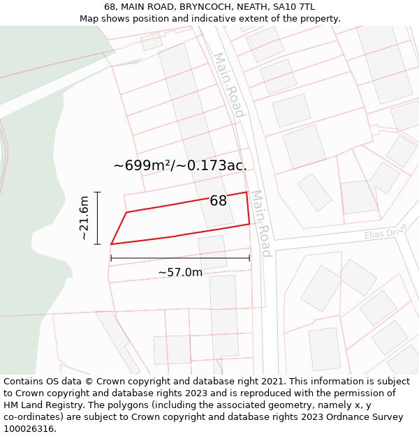 68, MAIN ROAD, BRYNCOCH, NEATH, SA10 7TL: Plot and title map