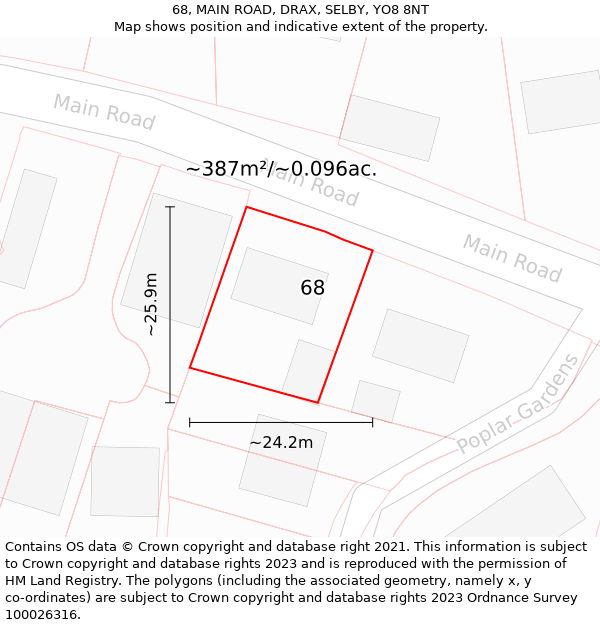 68, MAIN ROAD, DRAX, SELBY, YO8 8NT: Plot and title map