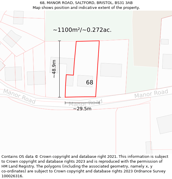 68, MANOR ROAD, SALTFORD, BRISTOL, BS31 3AB: Plot and title map