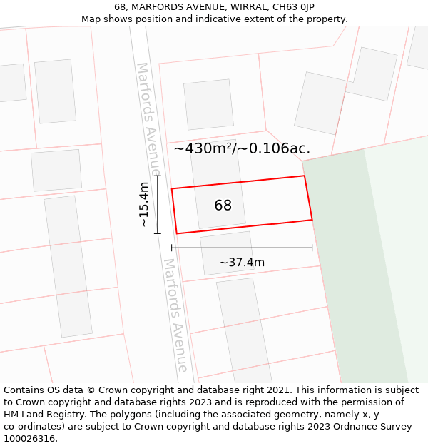 68, MARFORDS AVENUE, WIRRAL, CH63 0JP: Plot and title map