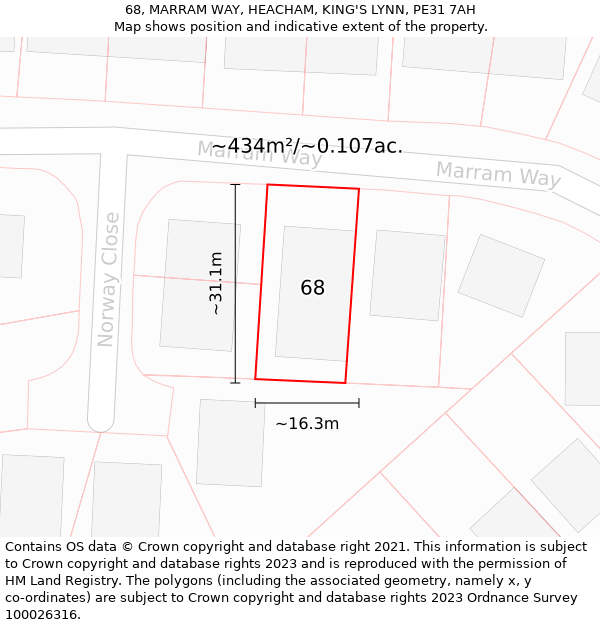 68, MARRAM WAY, HEACHAM, KING'S LYNN, PE31 7AH: Plot and title map