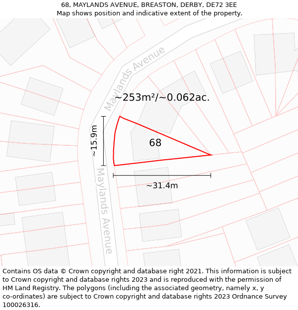 68, MAYLANDS AVENUE, BREASTON, DERBY, DE72 3EE: Plot and title map