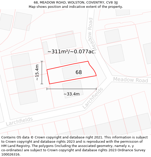 68, MEADOW ROAD, WOLSTON, COVENTRY, CV8 3JJ: Plot and title map