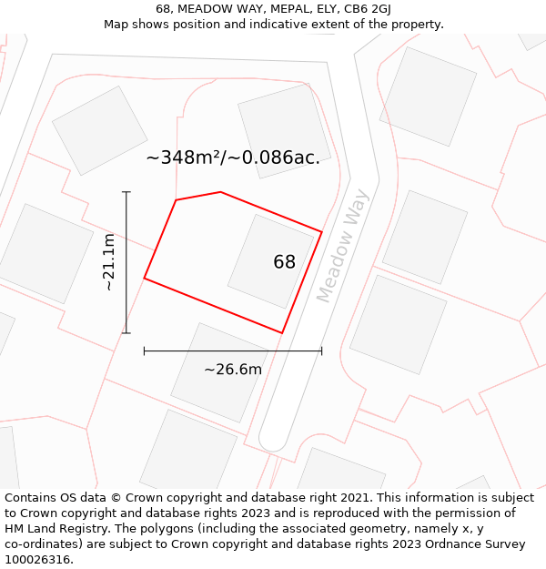 68, MEADOW WAY, MEPAL, ELY, CB6 2GJ: Plot and title map