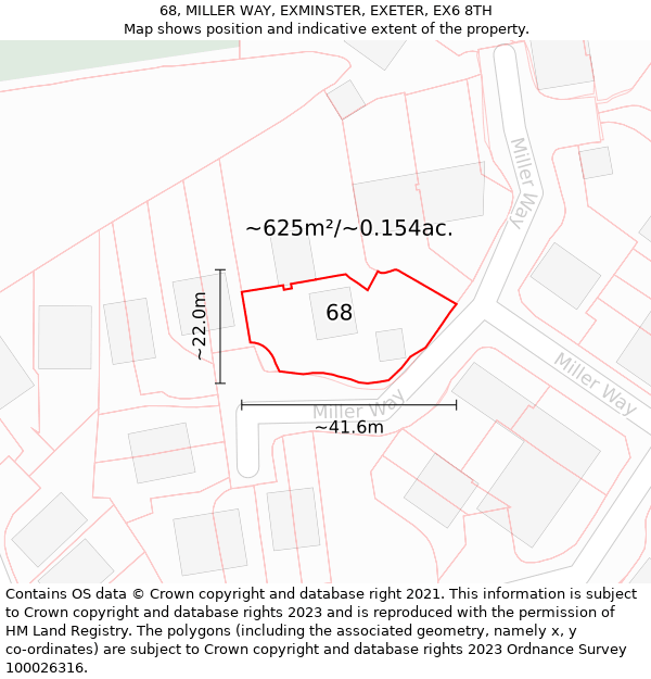 68, MILLER WAY, EXMINSTER, EXETER, EX6 8TH: Plot and title map