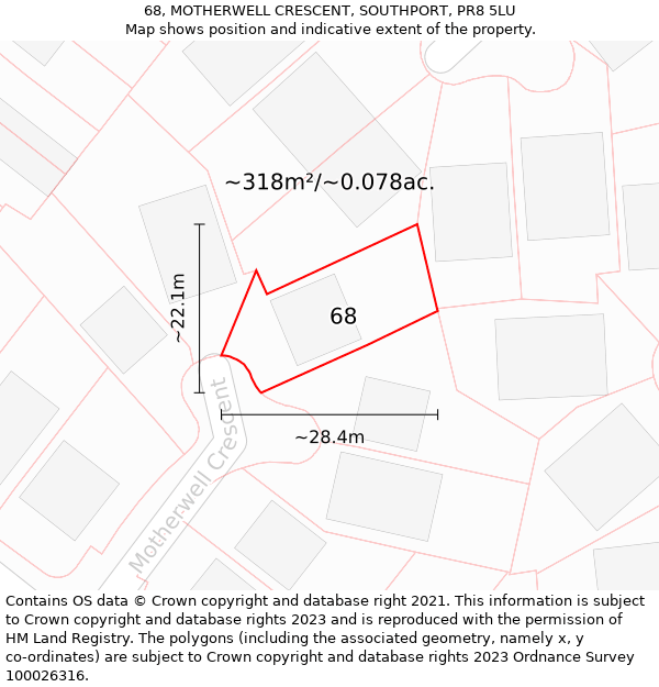 68, MOTHERWELL CRESCENT, SOUTHPORT, PR8 5LU: Plot and title map