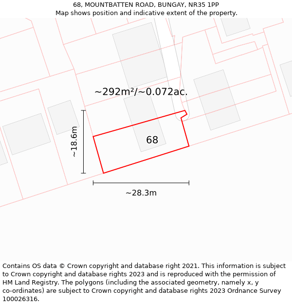 68, MOUNTBATTEN ROAD, BUNGAY, NR35 1PP: Plot and title map