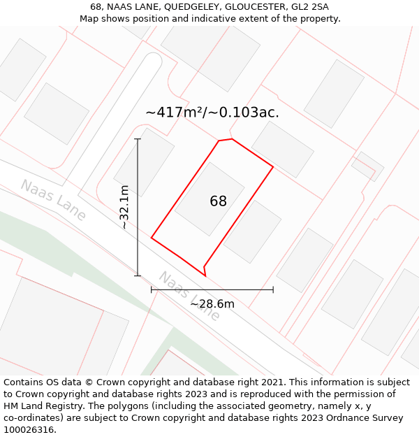 68, NAAS LANE, QUEDGELEY, GLOUCESTER, GL2 2SA: Plot and title map