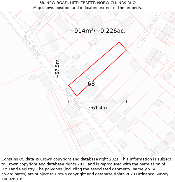 68, NEW ROAD, HETHERSETT, NORWICH, NR9 3HQ: Plot and title map