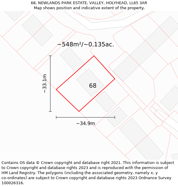 68, NEWLANDS PARK ESTATE, VALLEY, HOLYHEAD, LL65 3AR: Plot and title map