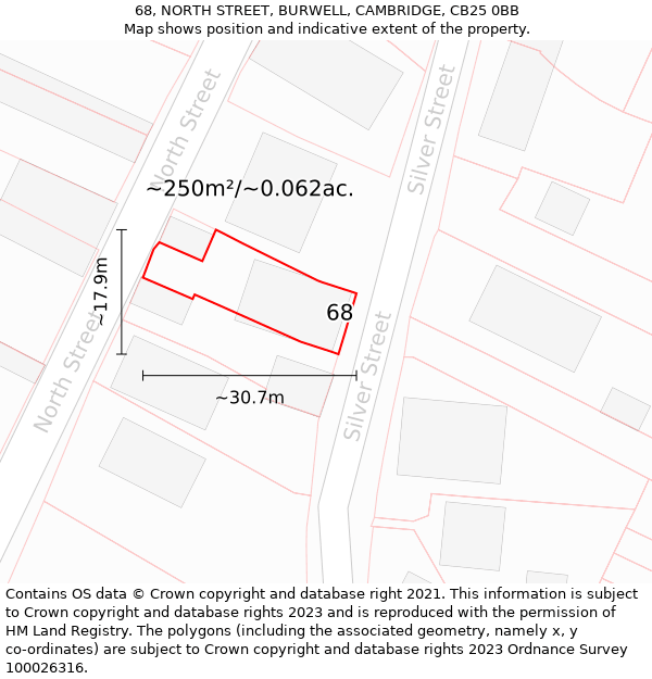 68, NORTH STREET, BURWELL, CAMBRIDGE, CB25 0BB: Plot and title map