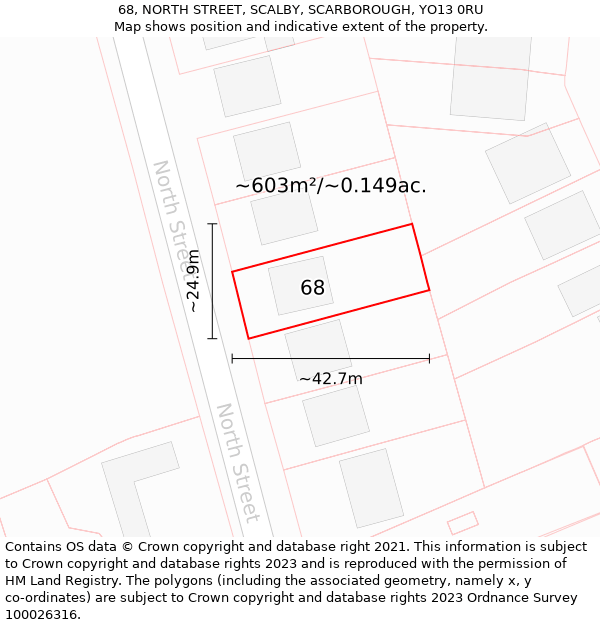 68, NORTH STREET, SCALBY, SCARBOROUGH, YO13 0RU: Plot and title map