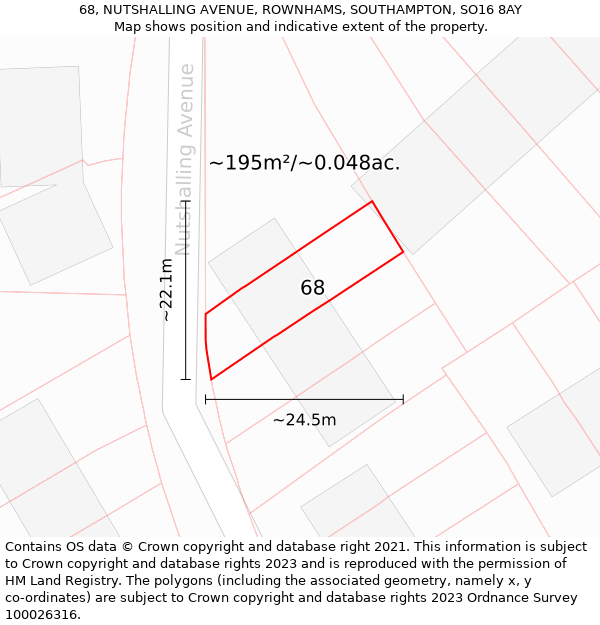 68, NUTSHALLING AVENUE, ROWNHAMS, SOUTHAMPTON, SO16 8AY: Plot and title map