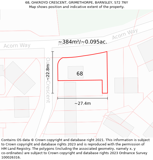 68, OAKROYD CRESCENT, GRIMETHORPE, BARNSLEY, S72 7NY: Plot and title map