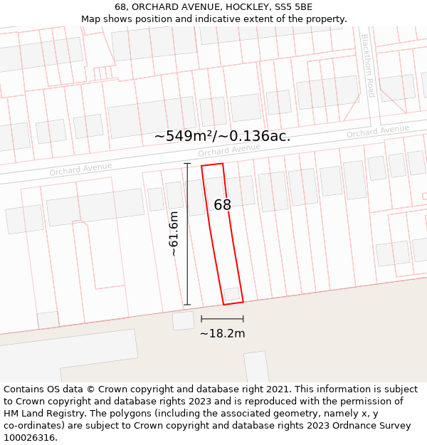 68, ORCHARD AVENUE, HOCKLEY, SS5 5BE: Plot and title map