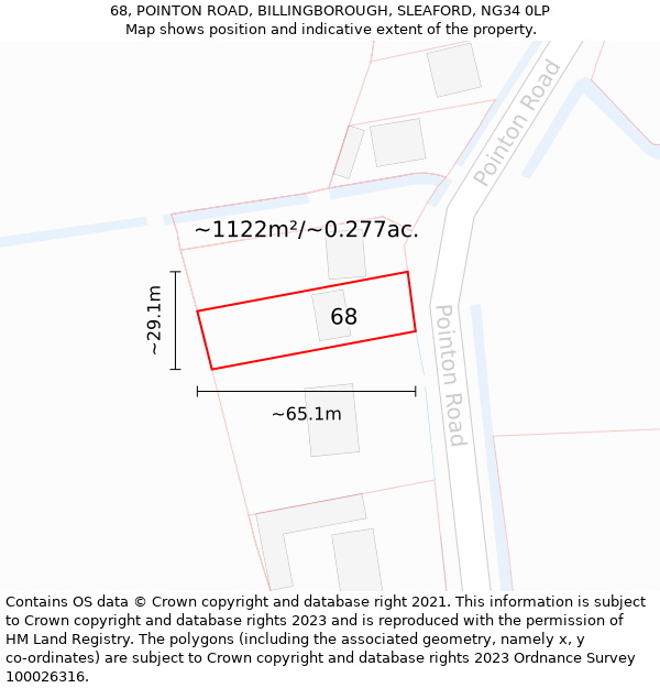 68, POINTON ROAD, BILLINGBOROUGH, SLEAFORD, NG34 0LP: Plot and title map
