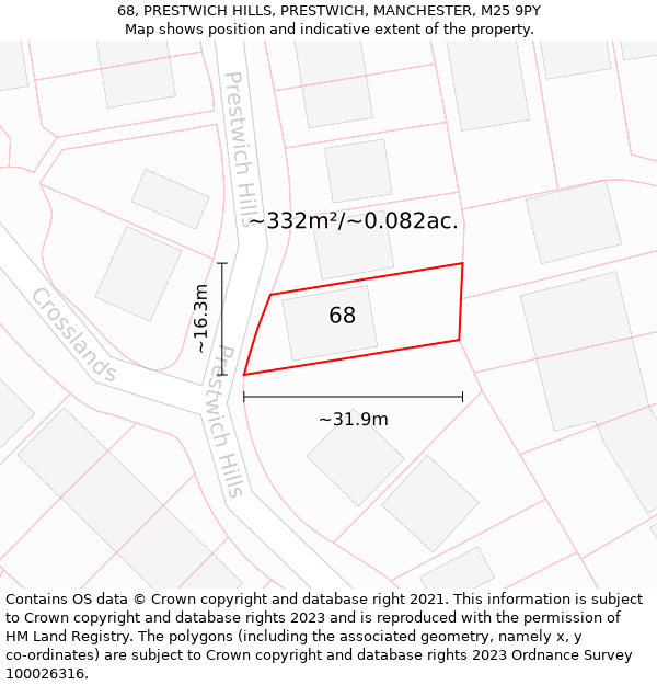 68, PRESTWICH HILLS, PRESTWICH, MANCHESTER, M25 9PY: Plot and title map