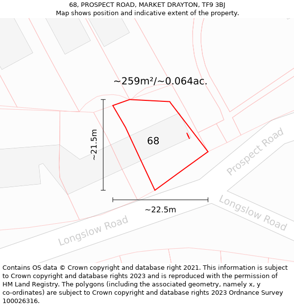 68, PROSPECT ROAD, MARKET DRAYTON, TF9 3BJ: Plot and title map