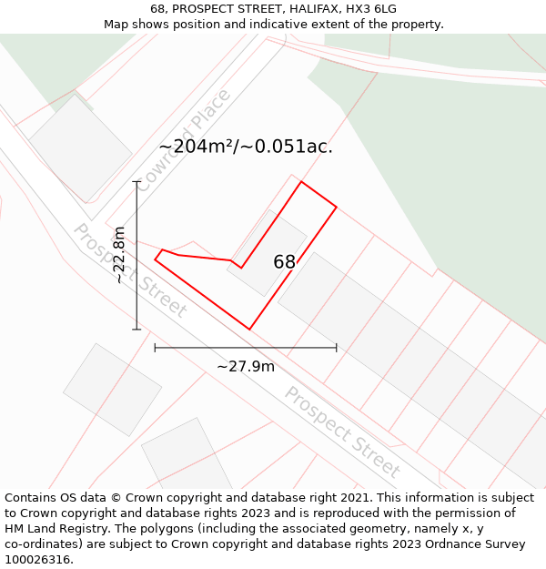 68, PROSPECT STREET, HALIFAX, HX3 6LG: Plot and title map