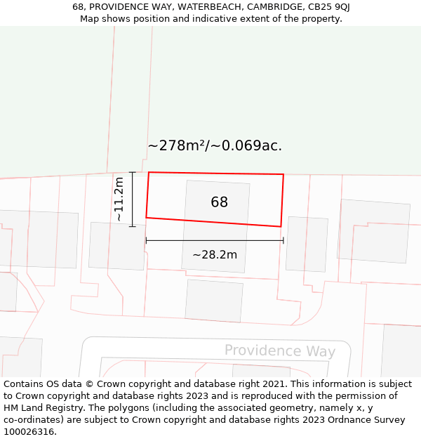 68, PROVIDENCE WAY, WATERBEACH, CAMBRIDGE, CB25 9QJ: Plot and title map