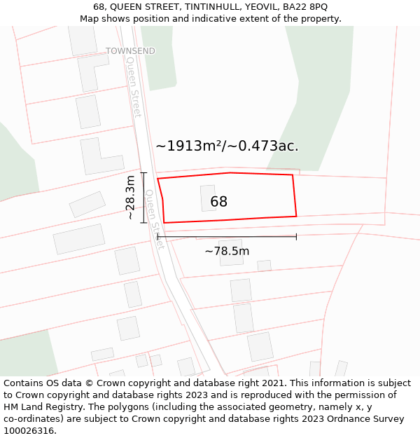 68, QUEEN STREET, TINTINHULL, YEOVIL, BA22 8PQ: Plot and title map