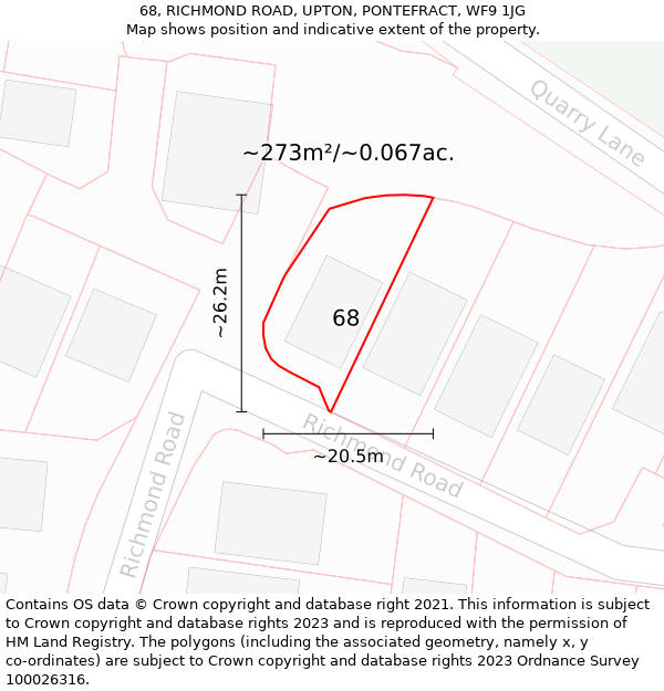 68, RICHMOND ROAD, UPTON, PONTEFRACT, WF9 1JG: Plot and title map