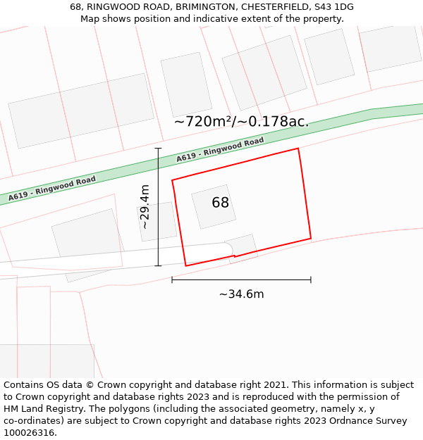 68, RINGWOOD ROAD, BRIMINGTON, CHESTERFIELD, S43 1DG: Plot and title map